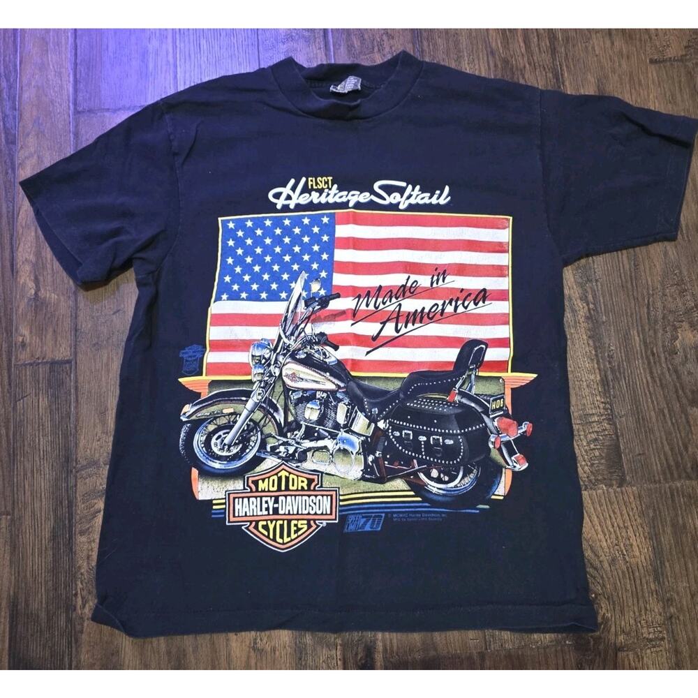 Vintage Harley Davidson Heritage Softail 1991 Graphic Tee HOG Black Size Small